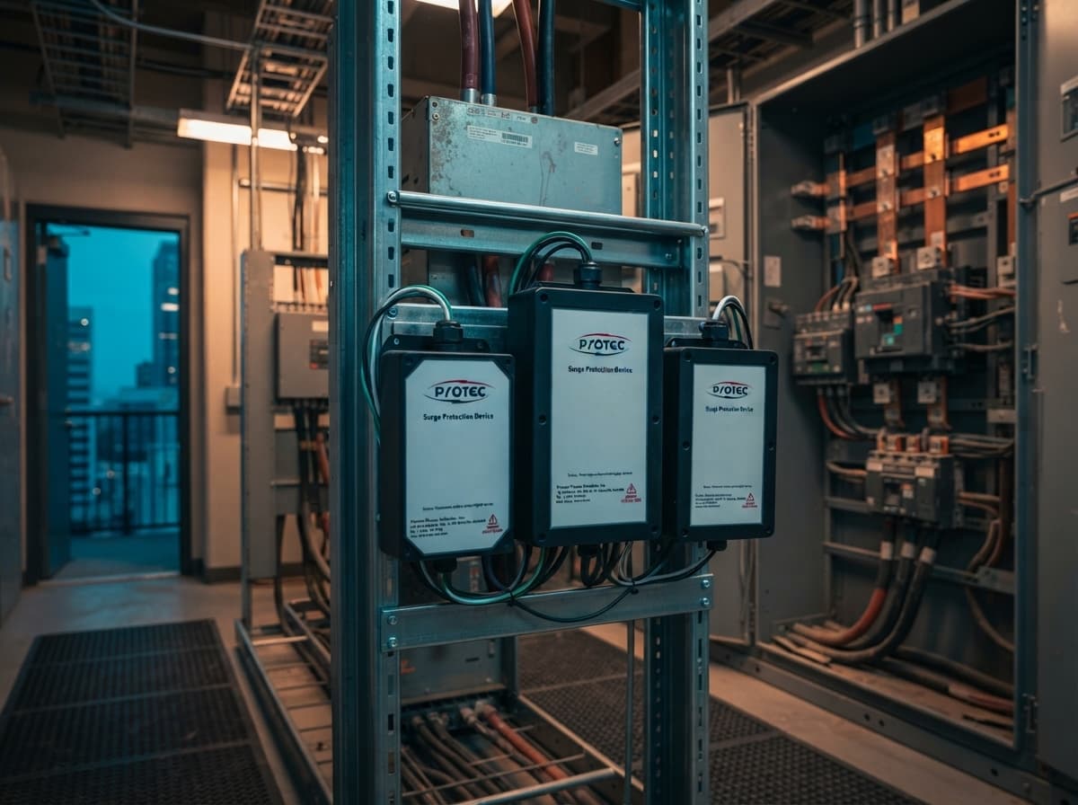 Simulated product demo: Power SPD — utility-scale solar farm inverter station switchgear room