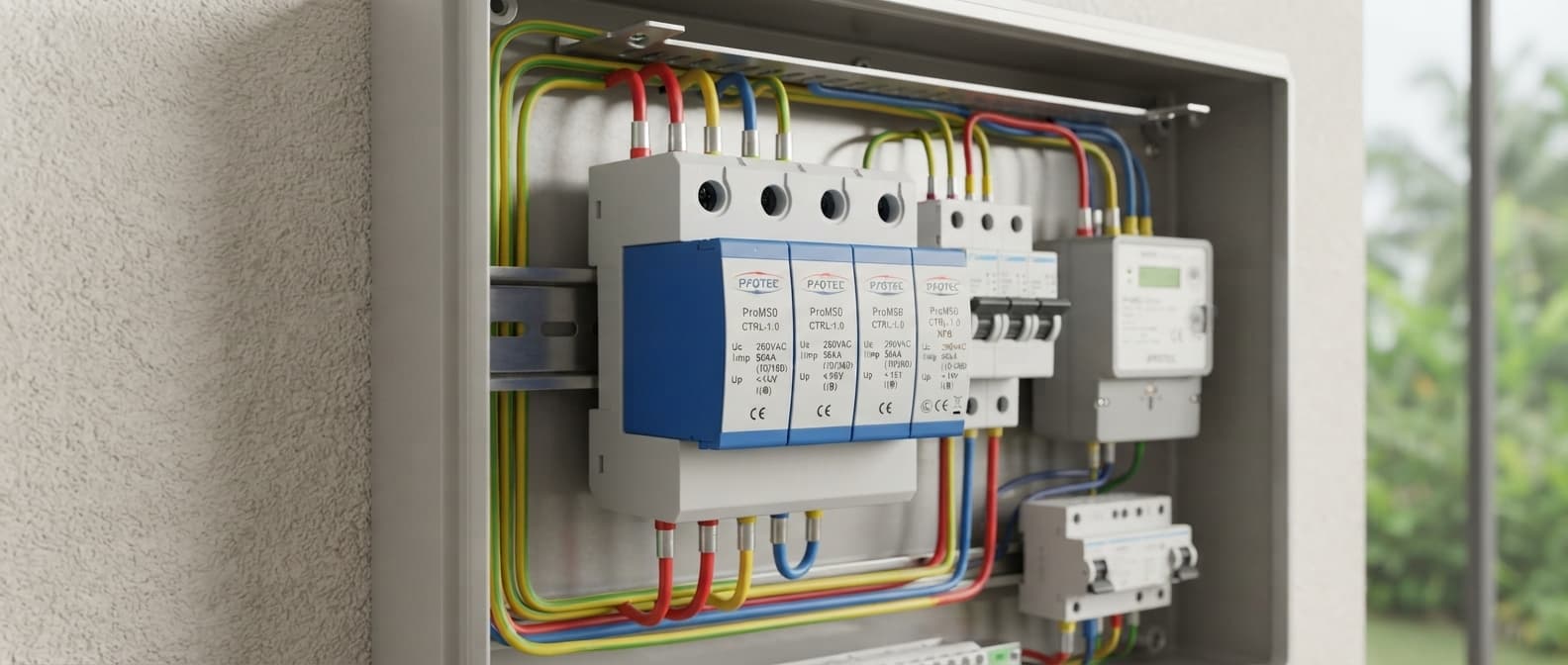 Simulated product demo: ProM SPD — residential smart-home electrical panel wall